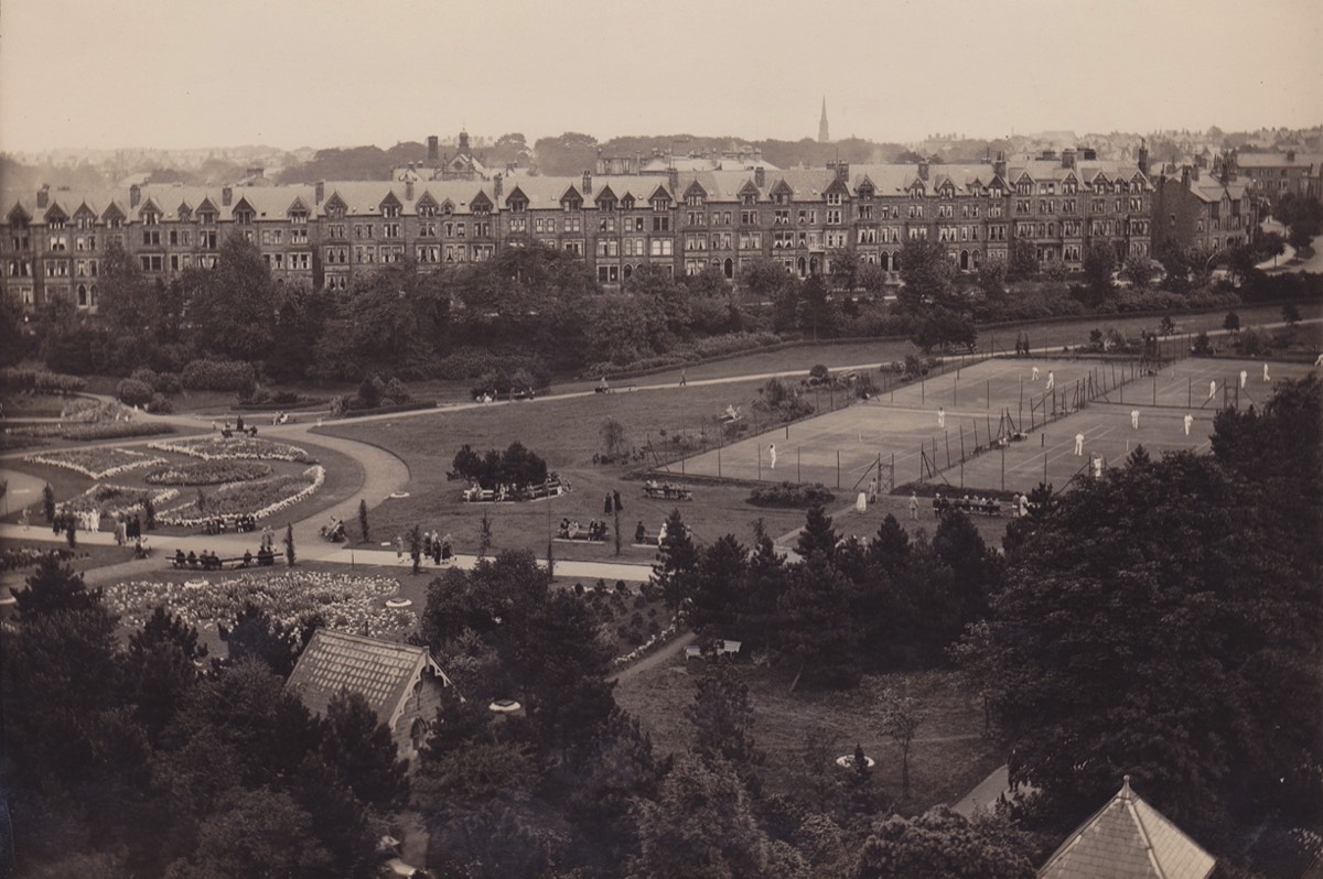 Central Area with tennis courts east of the walkway*